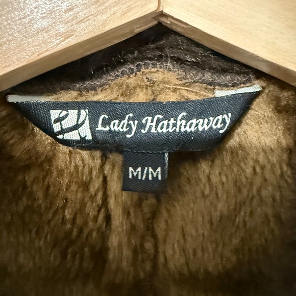 LADY HATHAWAY | Elegant Tan Teddy Jacket Faux Fur Trim Medium - Picture 10 of 11